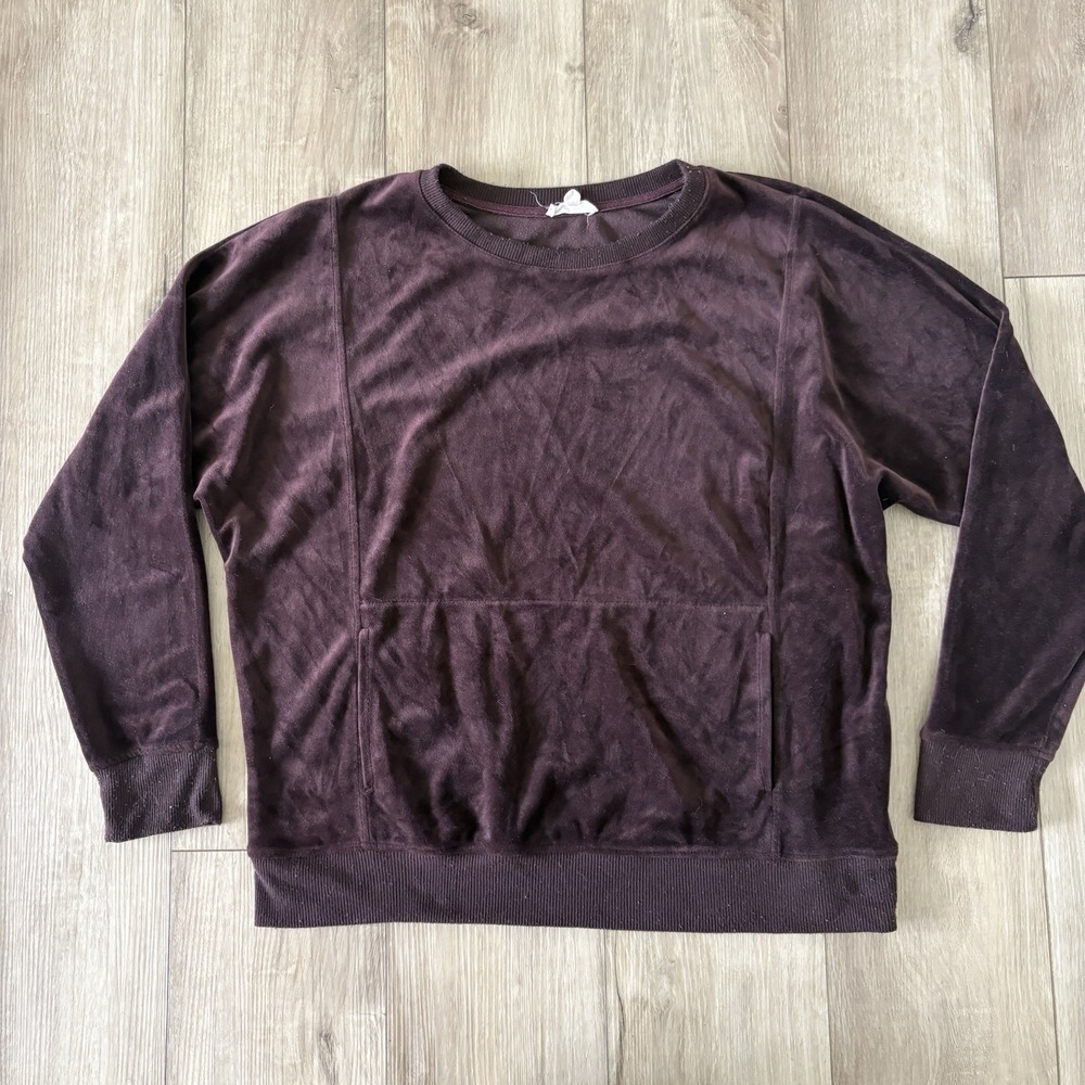 Jane & Delancey Deep Purple Plum Pullover Velour Top Sweater Front Pocket Sz L